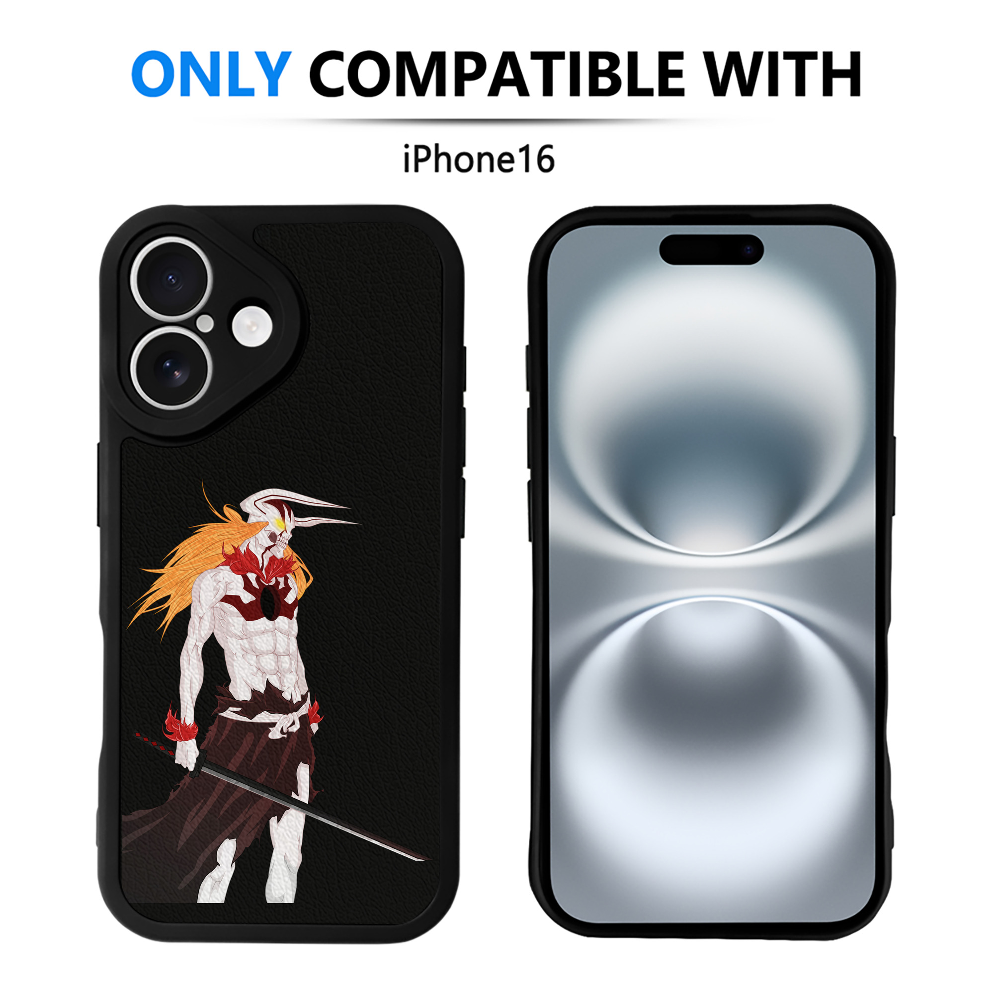 （画像用） ブリーチ 黒崎一護（くろさき いちご）BLEACH Kurosaki Ichigo 【iPhone 16シリーズ対応】シリコンスマホケース（レザー調） 材質：シリコン